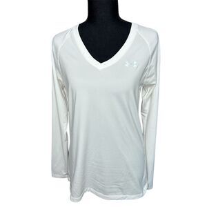 Under Armour Womens White V-Neck Heatgear Base Layer Long Sleeve Performance M